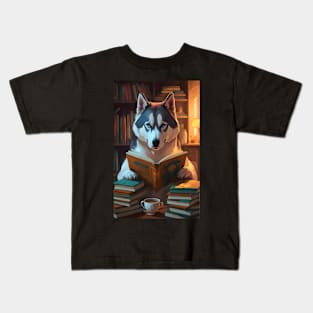 Siberian husky reading book Kids T-Shirt